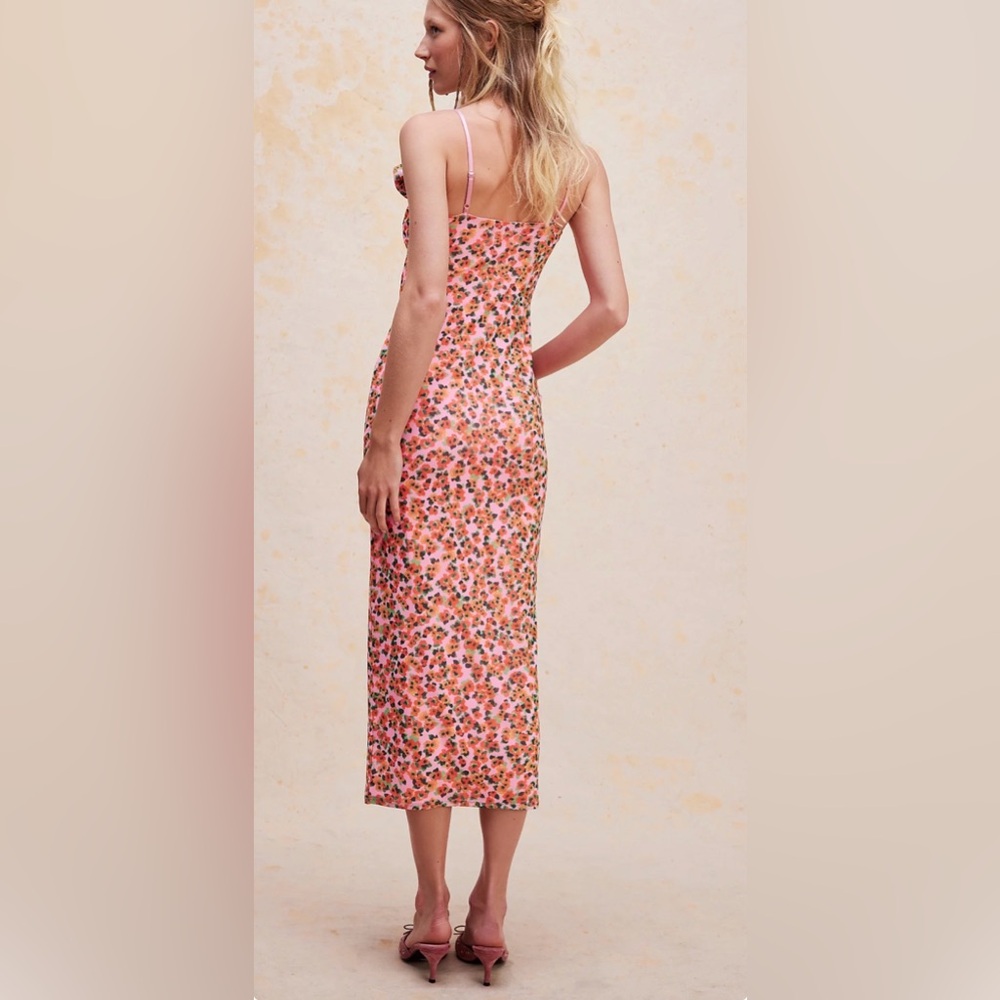 AFRM Pink Floral Slip Midi Dress with Spaghetti Straps